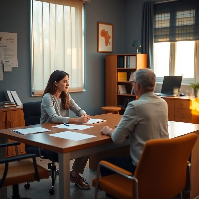 Tânăr elev la interviu cu un consilier academic la un birou de lucru